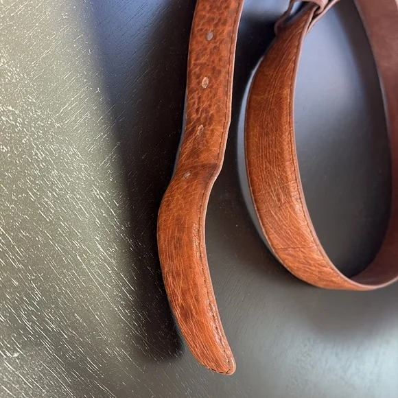 Tecovas ostrich Brown Leather Belt with Brass Buckle - Picture 2 of 16